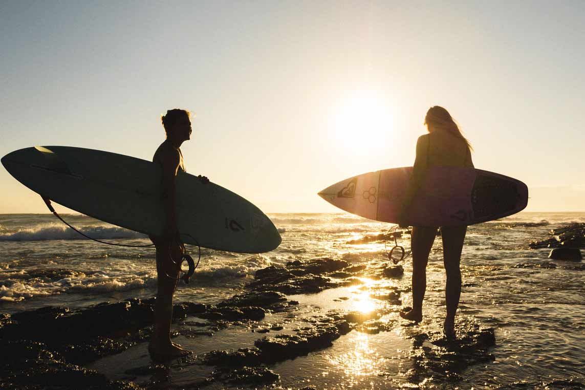 Bianca Buitendag and Lena Stoffel surfing perfect waves in South Africa