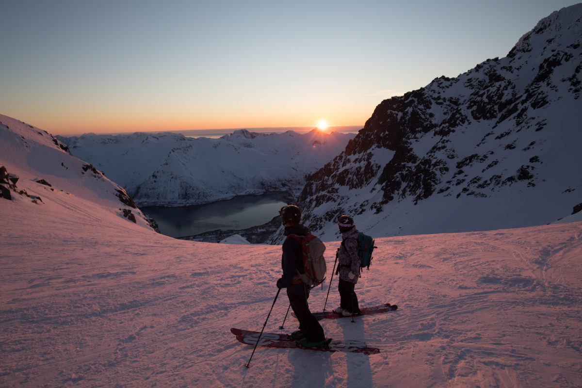 Skier Lena Stoffel watches sunset with friend