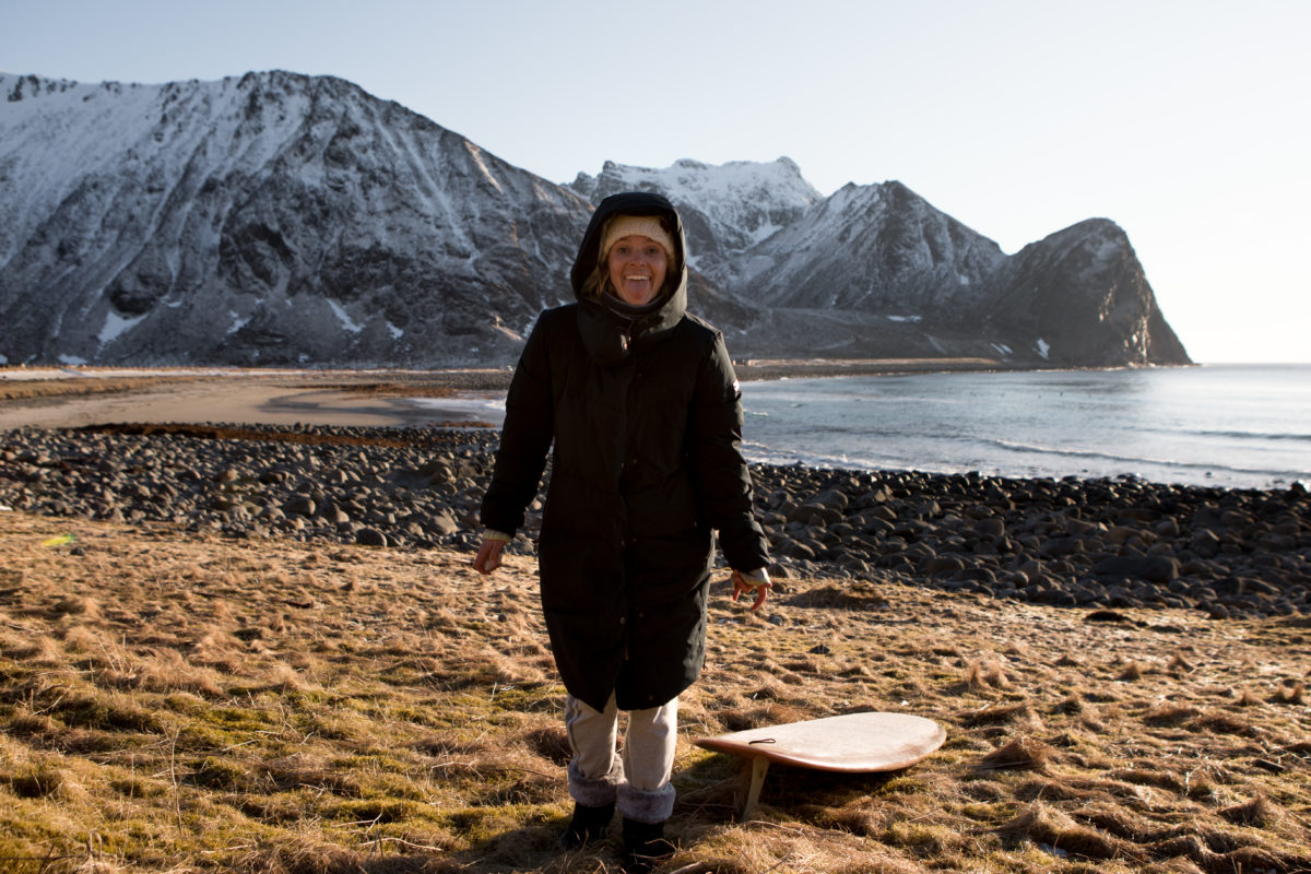 Lena Stoffel getting ready for cold water surfing