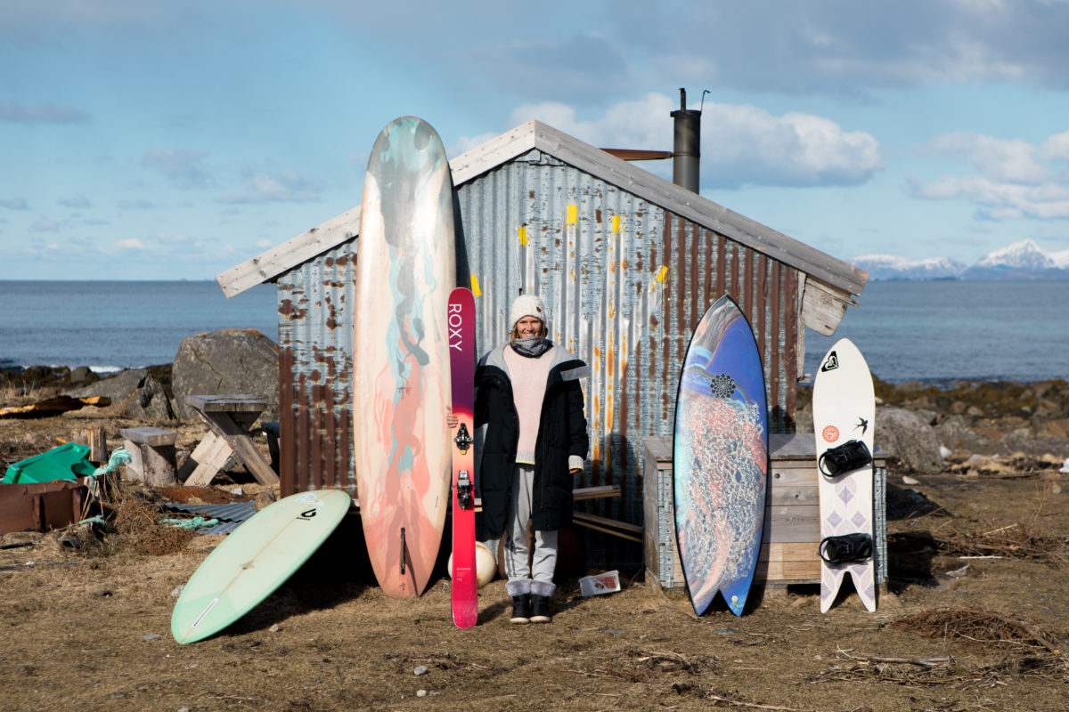 Lena Stoffel with Surfboards and Skis in Norway